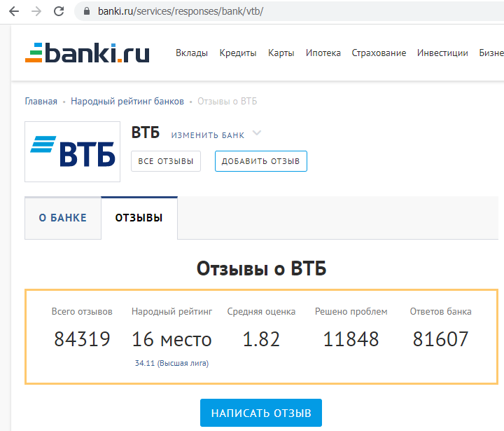 Отзыв на Банки.ру